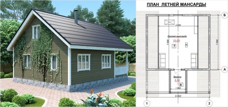 Планировка и строительство дачного дома  6х7 из газобетона с мансардой и террасой